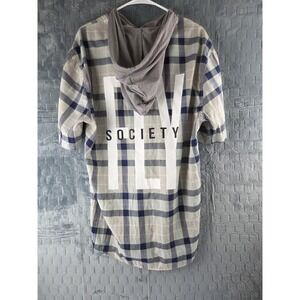 FLY‎ SOCIETY Plaid Button Up  Hoodie Short Sleeve 3XL